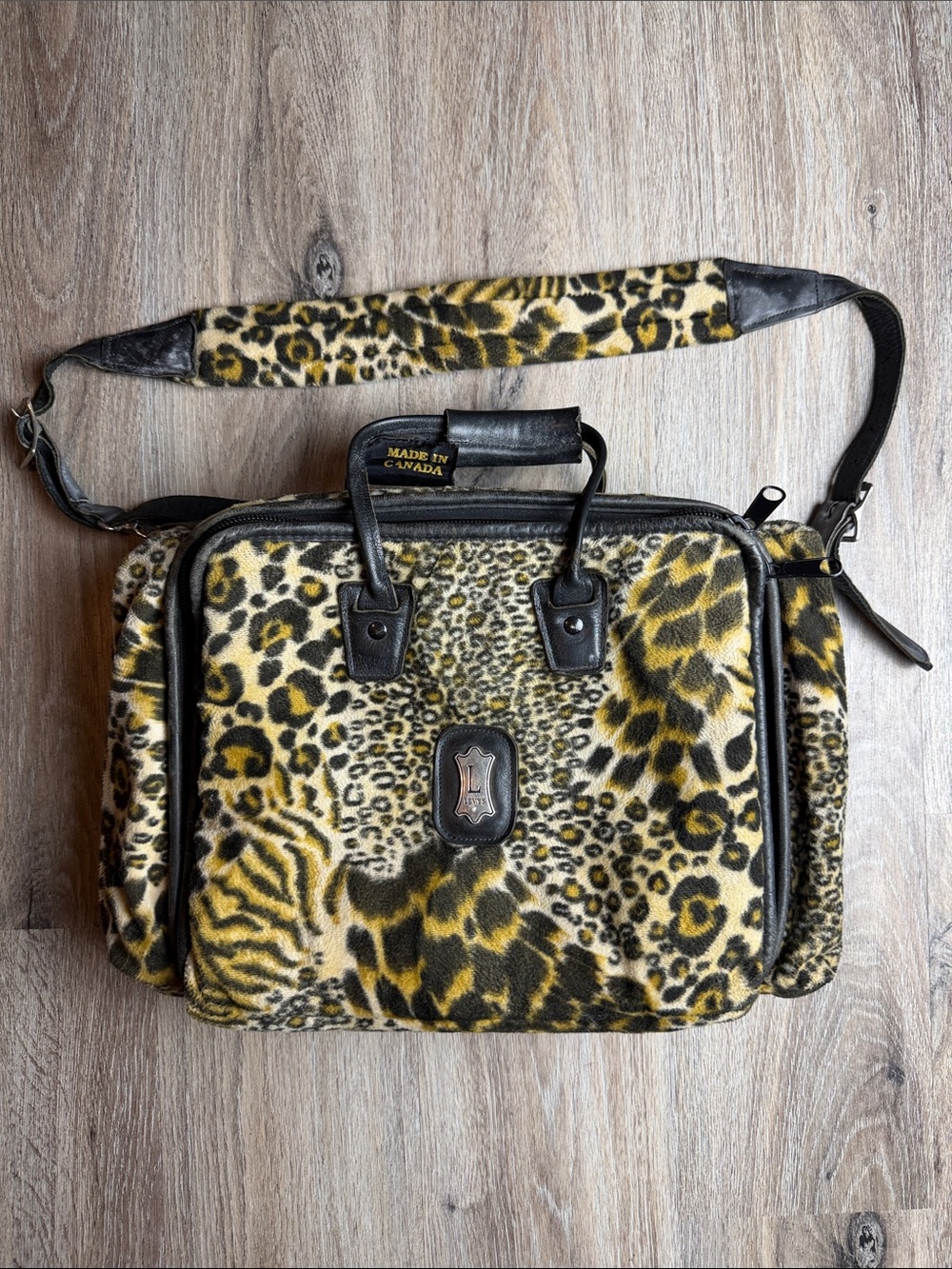 Rare Vintage Levy’s Leather Leopard Print Travel Messenger Bag